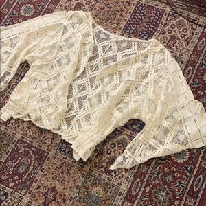 Free People Crochet Lace Open Cardigan Layer with Split Angel Wing Sleeves Boho